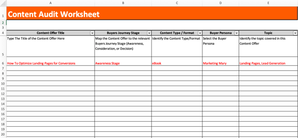 HubSpot content audit worksheet