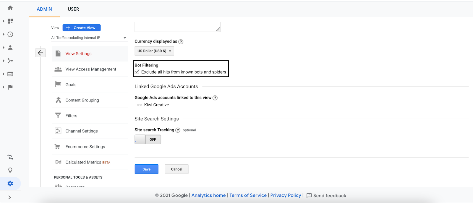 excluding known bots and spiders option in google analytics