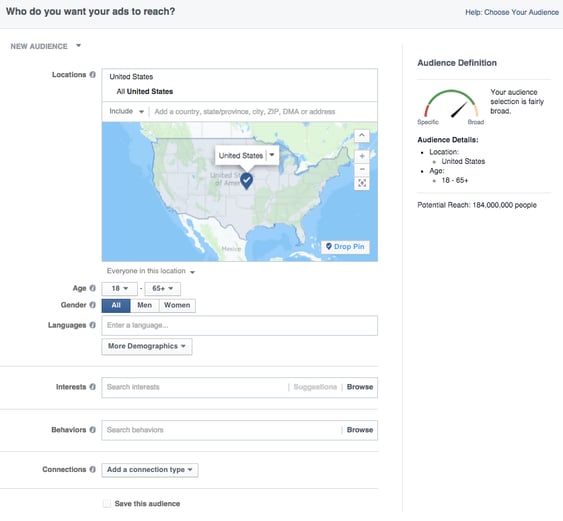 Facebook audience definition tool