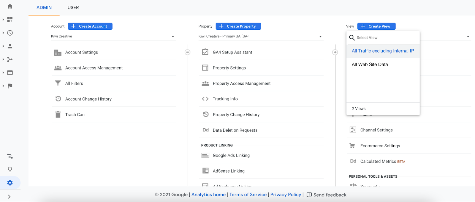 google analytics showing a filtered view