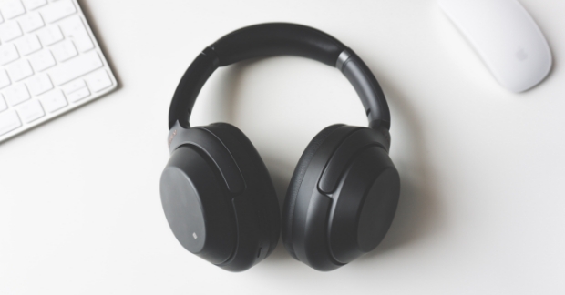 Black headphones on desk