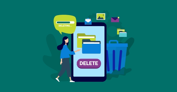 Illustration of phone with files to delete